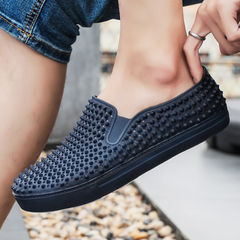 Zapatos informales antideslizantes para hombre, mocasines sin cordones con agujeros, transpirables, para playa,