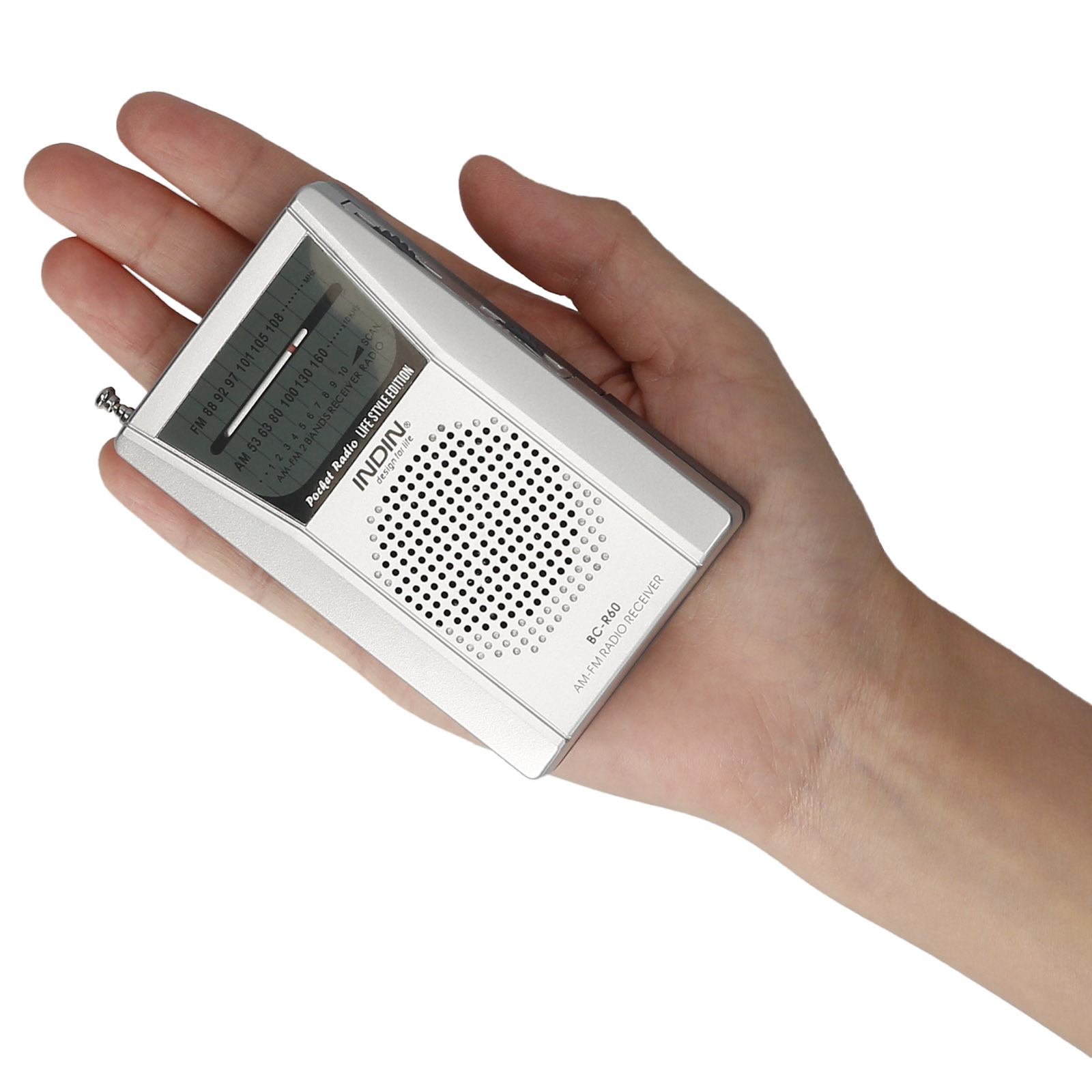 INDIN BC-R60 AM FM Portable Pocket Radio Telescopic Antenna Mini Radio Music Player Built-in Speaker for House & Outdoor