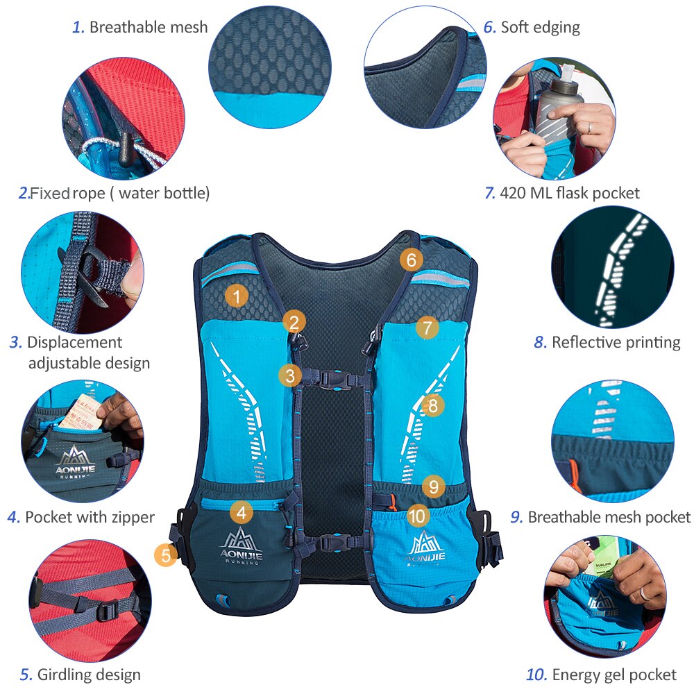 Outdoor Hydration Backpack Running Bag Pack Ultralight Cycling Sports Vest Bags For Women Men Camping Hiking Hydration Vest