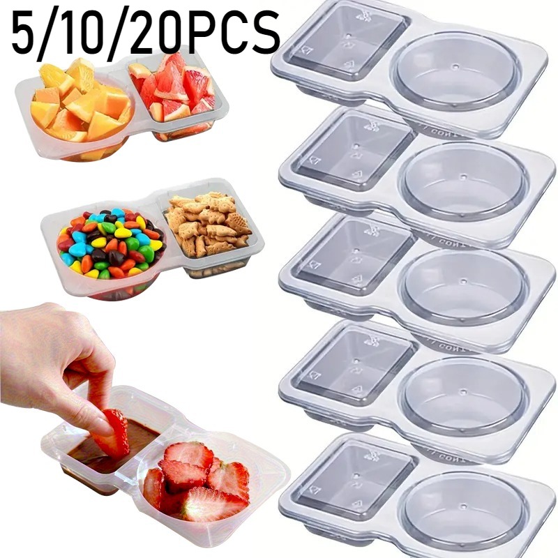 5/10/20PCS Dubbele Compartiment Kruiden Container met Deksel Draagbare Compartiment Snack Container Saus Bemonstering picknick Reizen