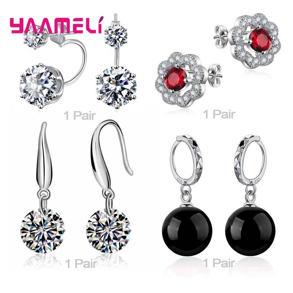 Trendy Vrouwen Oorbellen Echt 925 Sterling Zilver Natuurlijke Kristal Parel Party Accessoires 4 Paar Gemengde Sieraden