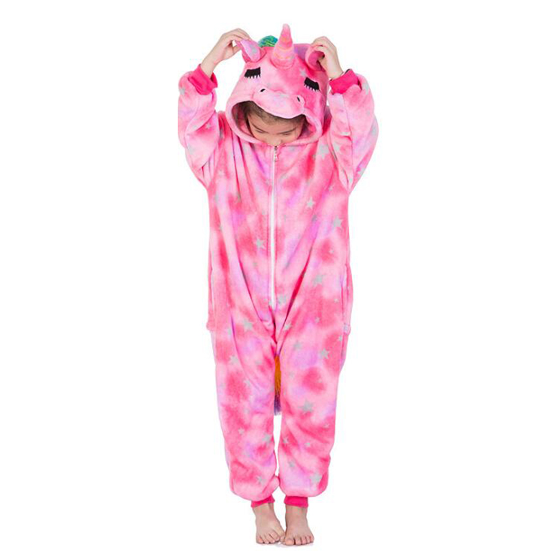 Niños animales unicornio Tigre kigumi set de pijamas de invierno Onesies niños Navidad Elk pijamas niños niña mono de franela: Pink / 4 años