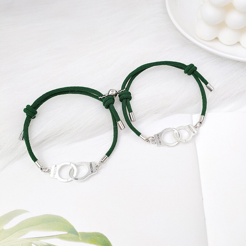 Conjunto de pulsera de esposas BBF para hombre y mujer, 2 uds., pulsera de cuerda ajustable, amuleto de amistad, pulseras a juego: Style 06