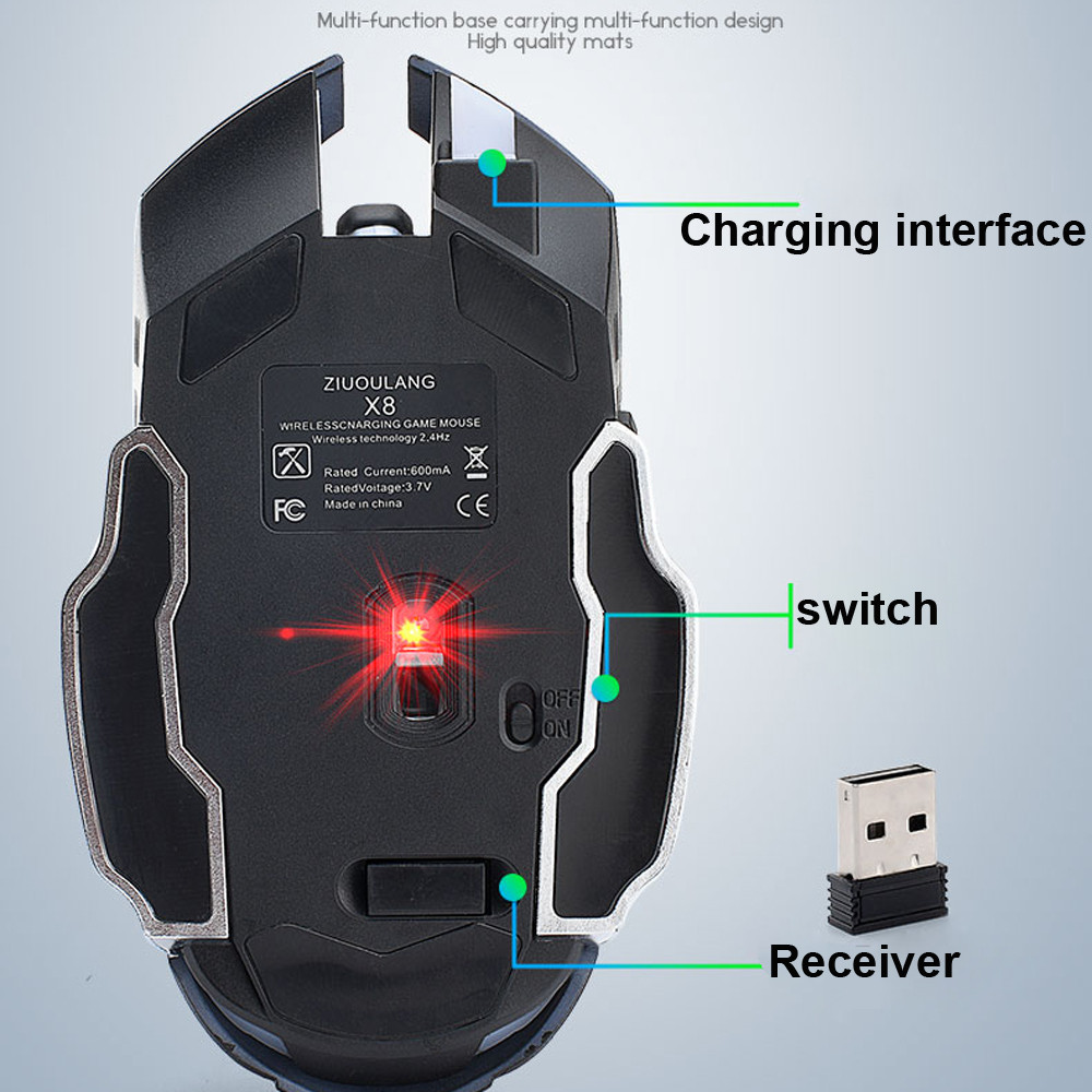 OMESHIN 2.4Ghz rechargeable X8 wireless mute gaming mouse LED backlight USB optical ergonomic wireless gaming mouse