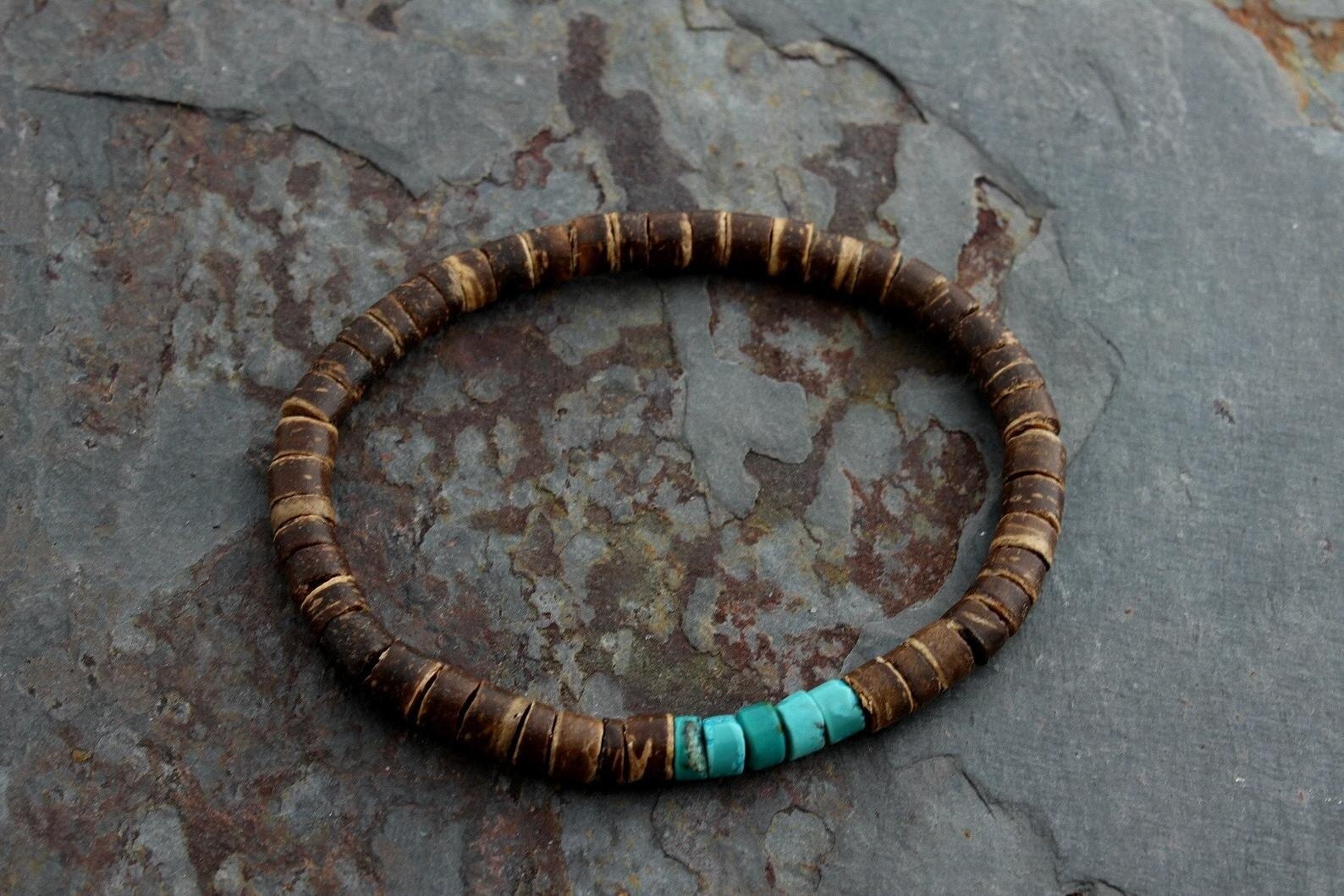 DÜNNE Kokos Perle Armbinde, Türkis oder Hämatit, Herren Armbinde Herren Herren Perlen Armbinde: A1