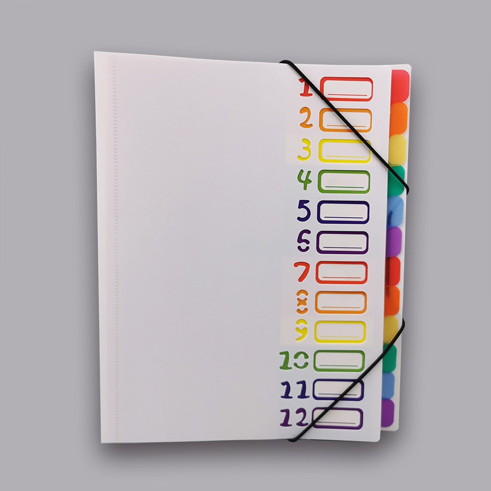 A4 12 Pages File Folders Rainbow Document Holder Organizer with Slash Pockets PP Material UY8
