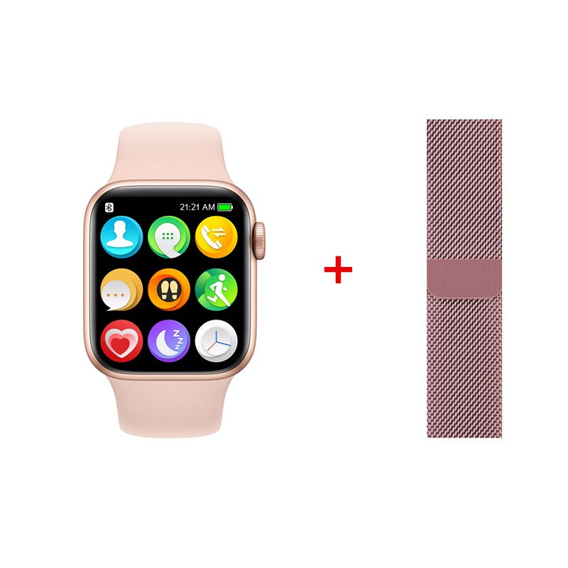 Original IWO AK76 Smart Uhr PK W26 Frauen Männer Spiele SmartWatch Bluetooth Anruf Herz Rate 1,75 Zoll Remote Kamera Für android IOS: pink add steel