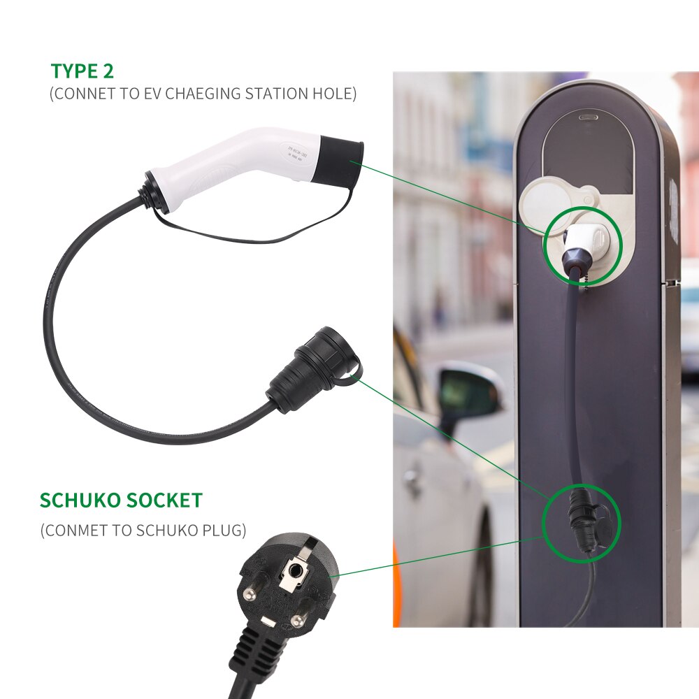 Electric Car Charger EV Charging Cable 16A Type 2 Charging Side Plug to Schuko Socket EV Charging adapter