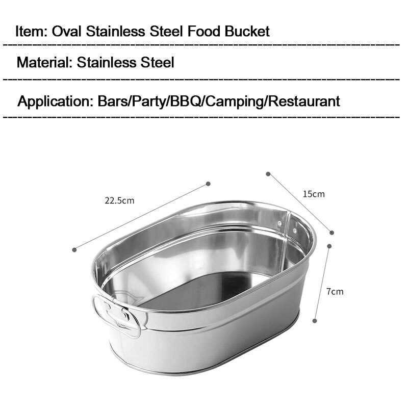 OSKYER roestvrij staal voedsel opslag emmers dikker metalen ovale food grade snack emmer frieten container snack emmer