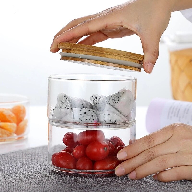 Pot de stockage de nourriture en verre scellé conteneur multi-grains étanche à l'humidité empilé multi-couche cuisine réfrigérateur bol à salade de fruits