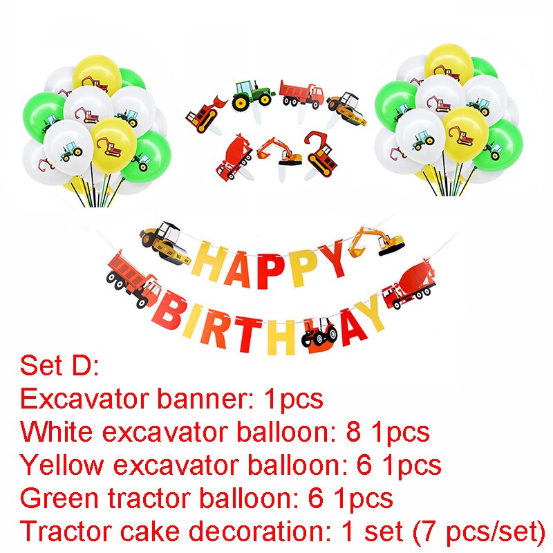 Conjunto de cartel de feliz cumpleaños para niños, Set de decoración de cumpleaños, avión, barco, transportador, guirnaldas de pancarta, globo, Temática de tráfico: Set D
