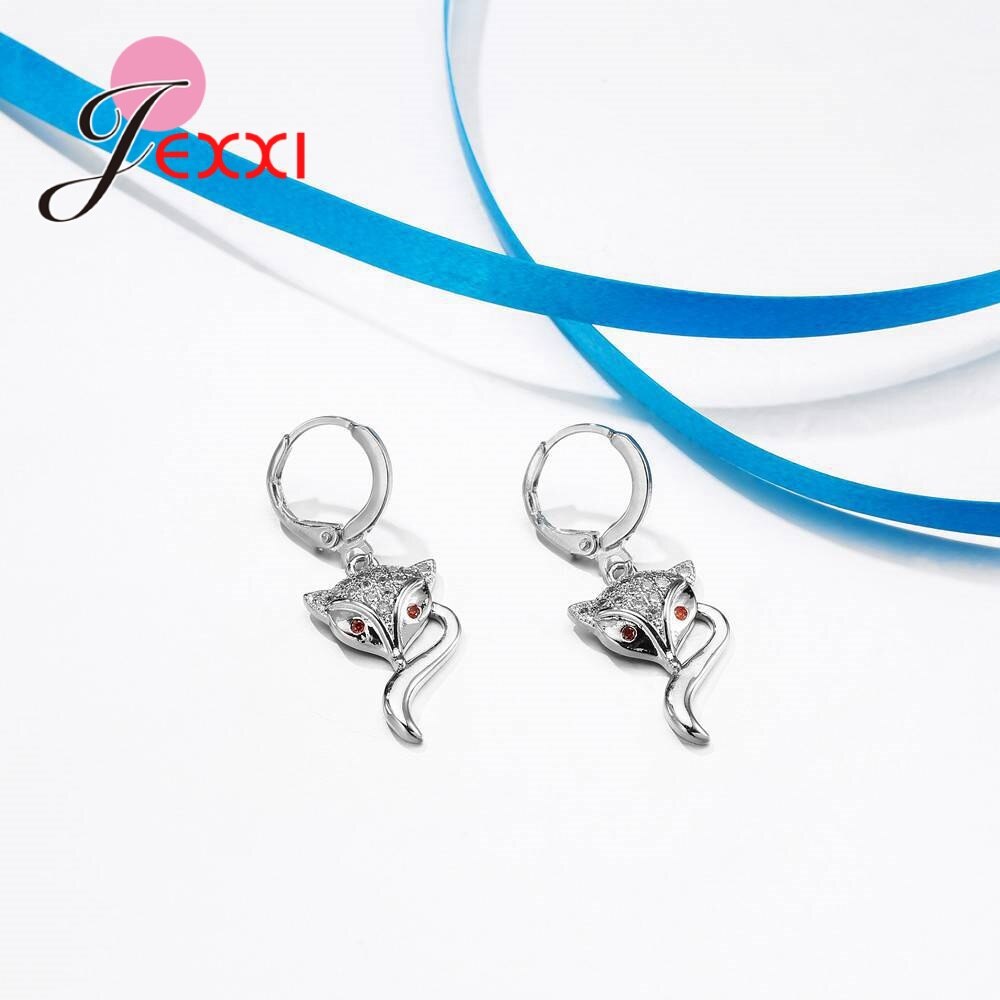 Animal Fox Met Rode Ogen Hanger Ketting & Oorbellen Verkoop Stijlen Voor Vrouwen Modieuze 925 Sterling Zilveren Sieraden Sets