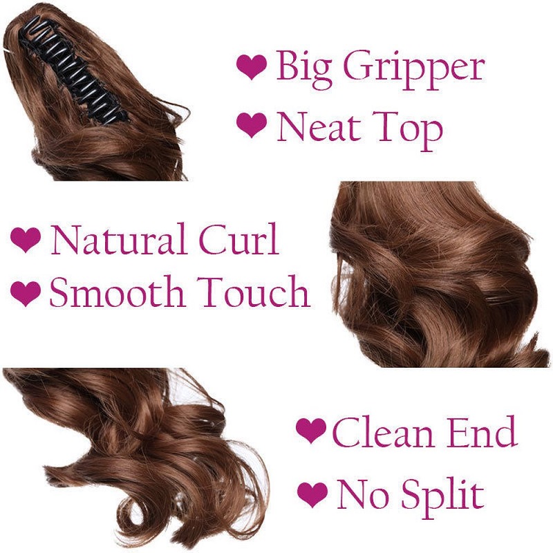 10 pulgadas sintético corto ondulado rizado cola de caballo garra Clip en extensión de cabello marrón Rubio negro postizo para mujeres
