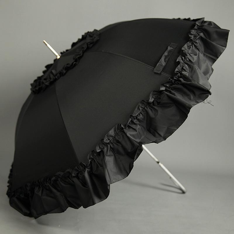 Paraguas de encaje Retro europeo Para Mujer, sombrilla ligera de mango largo Para boda, antiuv, Originales Para Mujer: Black