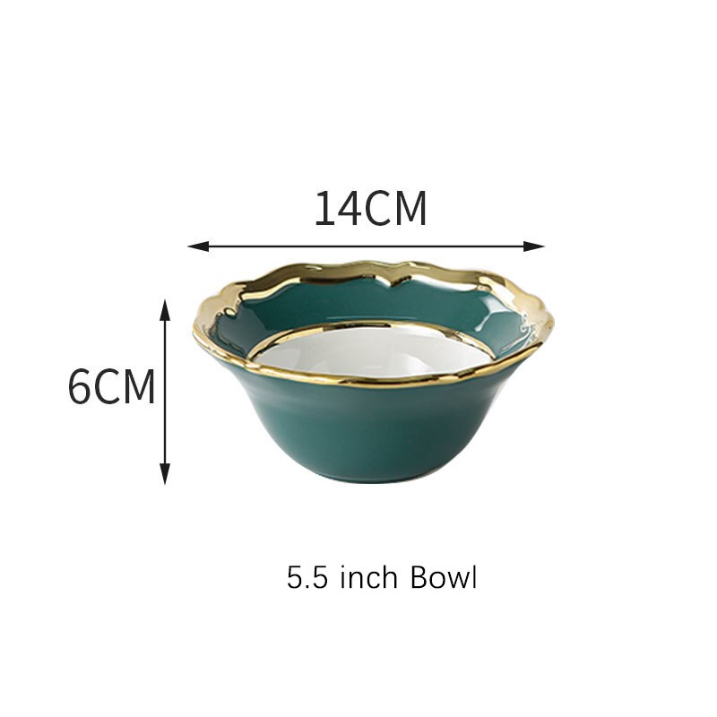 Ceramic Dinner Plate Luxury Gold Inlay Charger Plate Flower Shape Plate Dishes and Bowl Dinnerware Set for Wedding Party Banquet: Green Bowl