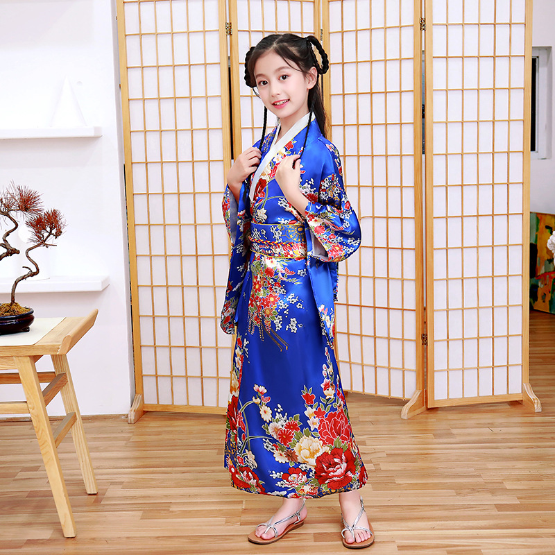 Mädchen Kind Japan Kimono Kleid Traditioneller Haori Yukata Bademantel Satin Luxus Orientalischer Bademantel mit Obi Kinder Cosplay Kleid: S / Kakifarbig