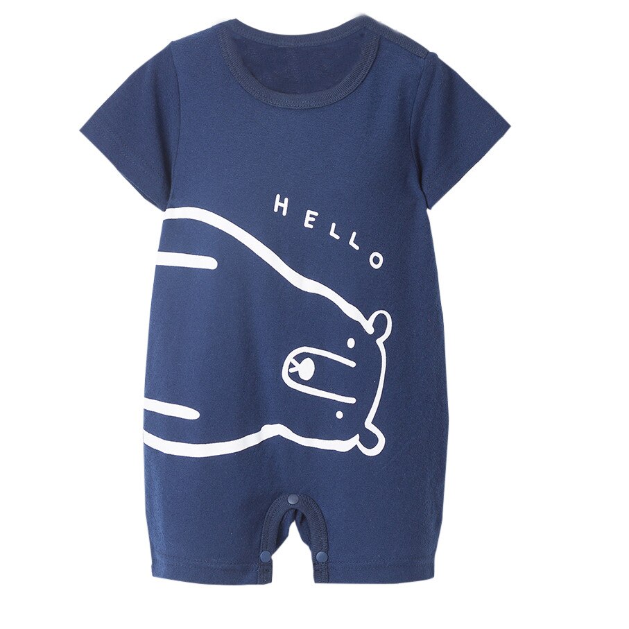 (3M-24M) Children's short-sleeved cartoon printed romper HELLO toddler boy baby girl boy cartoon letter printed jumpsuit S4: 24M