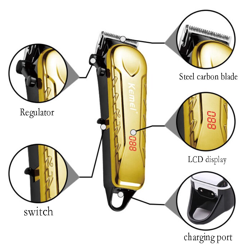 adjustable blade LCD display hair clipper barber hair trimmer cord cordless electric haircut machine rechargeable