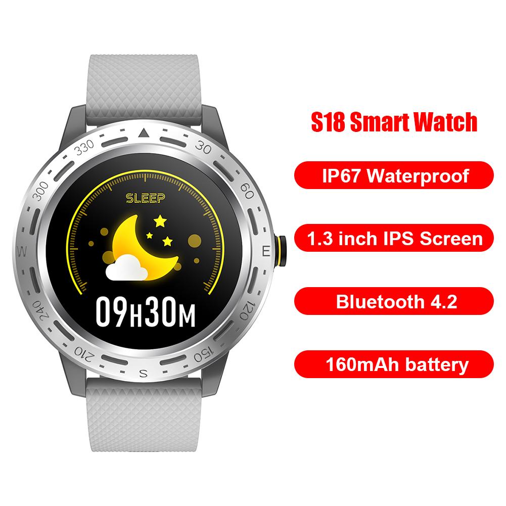S18 1.3 zoll-touchscreen, herzfrequenzmesser, blutdruckmessgerät, sport-smartwatch, individuell anpassbare alarme, erinnerungsfunktion, schlafüberwachung