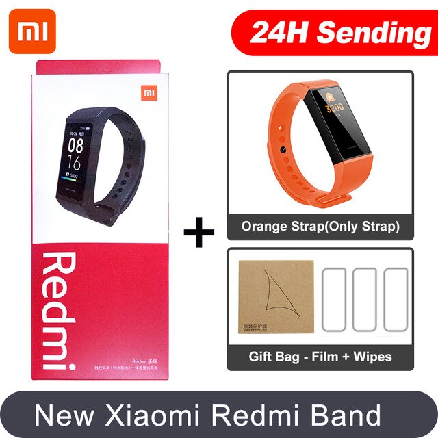 In Magazzino Xiaomi Redmi Band Smart Wristband Fitness Del Braccialetto Più Viso 1.08 "Touch Screen a Colori 14 giorni 2020 redmi banda intelligente: Add Orange N 3 Film