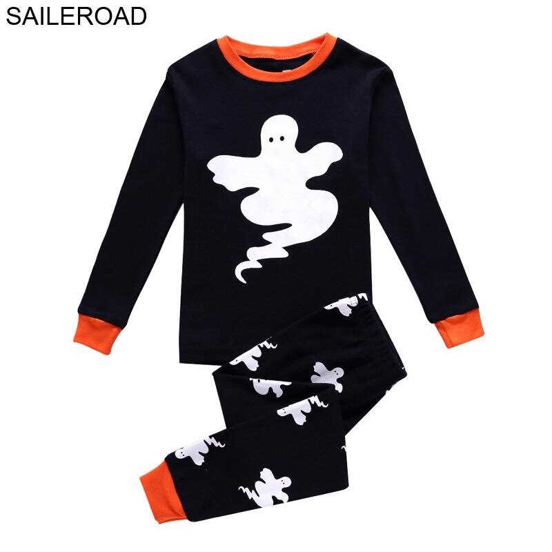 Saileroad 2-7 anos halloween noctilucence pijamas crânio para meninos outono crianças pijamas conjuntos de roupas para crianças kit: 3505 No Noctilucence / 2T