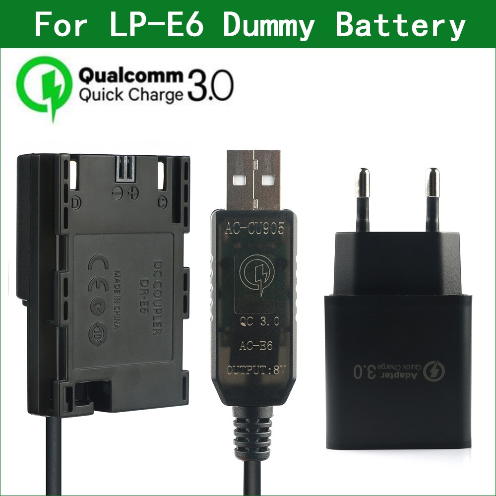 QC3.0 Lp E6 E6N Dummy Batterij ACK-E6 DR-E6 Dc Koppeling Voor Canon Eos 5D2 5D3 5D4 6D2 7D2 5DS R, 5D Mark Iii Iv, 6D 7D Mark Ii