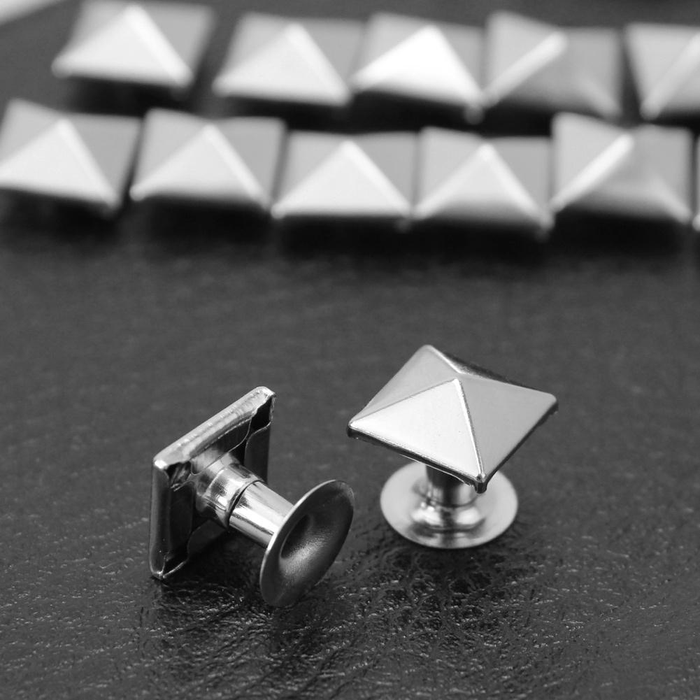 100 Stks/set Silver Tone Piramide Vorm Klinknagels Studs Voor Schoenen Lederen Tas Riem Doek Diy Ambacht Decoratie 9*9*5 Mm Diy Decor
