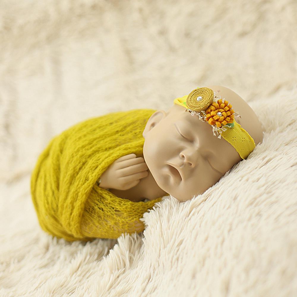 40x150 cm mohair knit Photo elastische Wrap + hoofdband set Pasgeboren Fotografie Props Doek Voor baby Accessoires haarbanden