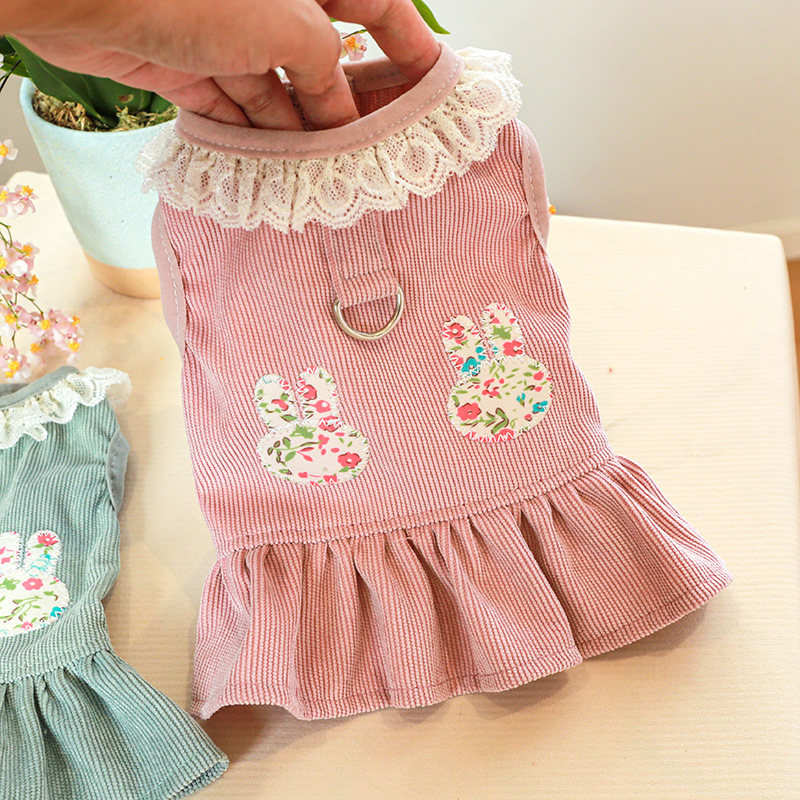 Rabbit Print Pet Clothes Lace Dog Dress For Dogs Skirt Dog Wedding Dresses Spring Clothes For Dogs Pet Cat Dress Yorkshire Pug: Pink / S