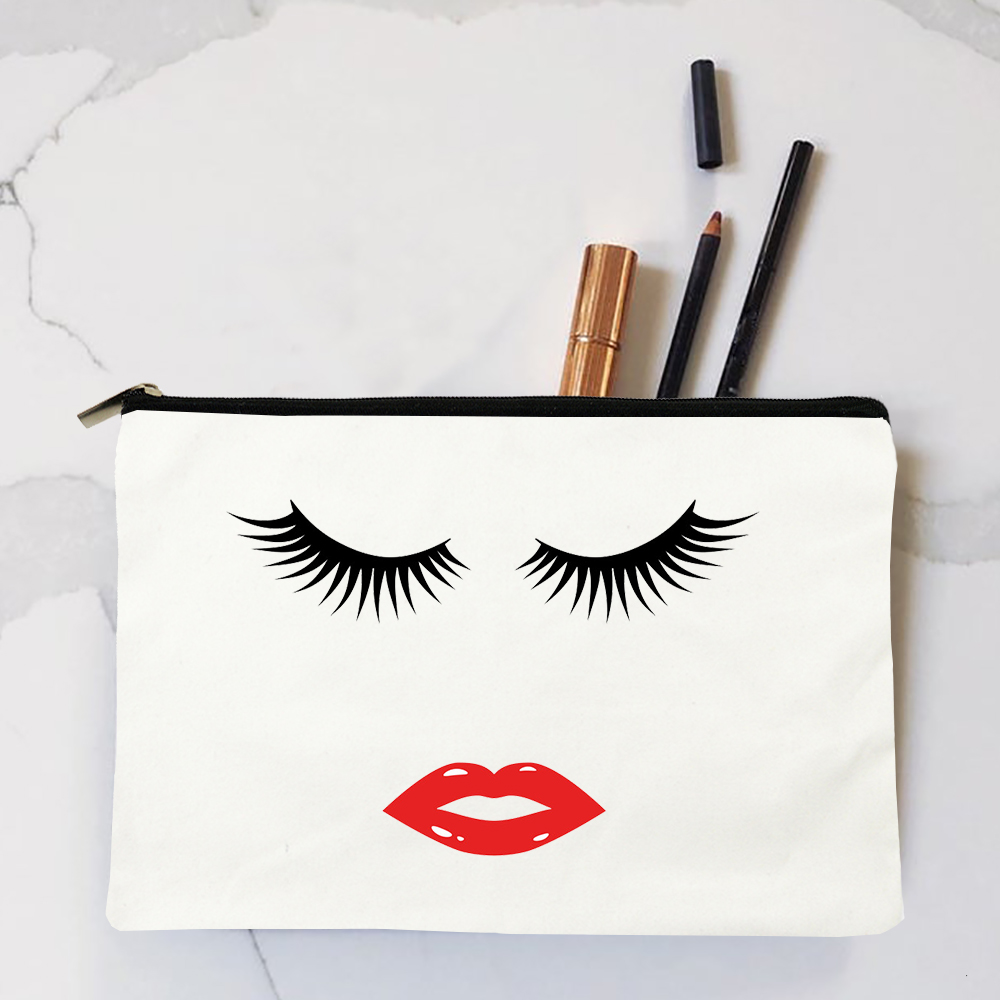 Auge Wimpern Gedruckt Frauen Kosmetische Fällen Tasche Leinwand Reißverschluss machen-hoch Lagerung Organizer Bleistift Taschen Reise Handtasche: W00803-TBWH-D