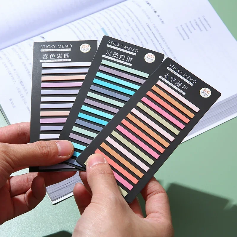 300 Uds tiras translúcidas de colores pegatina de índice PET nota resaltar pegatinas de marcas sujetos marcapáginas papelería para estudiantes nota adhesiva