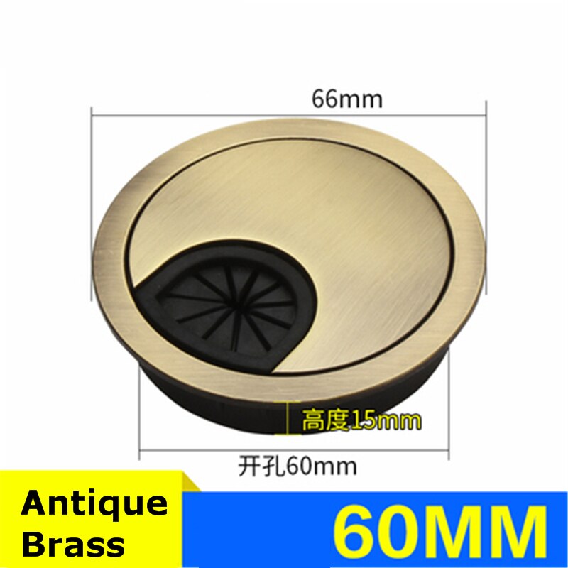 Wonzeal Zinc Alloy Round Table Wire Hole Covers Outlet Port Computer PC Desk Cable Grommet Line Holder 50mm/53mm/60mm/80mm: Antique Brass 60mm