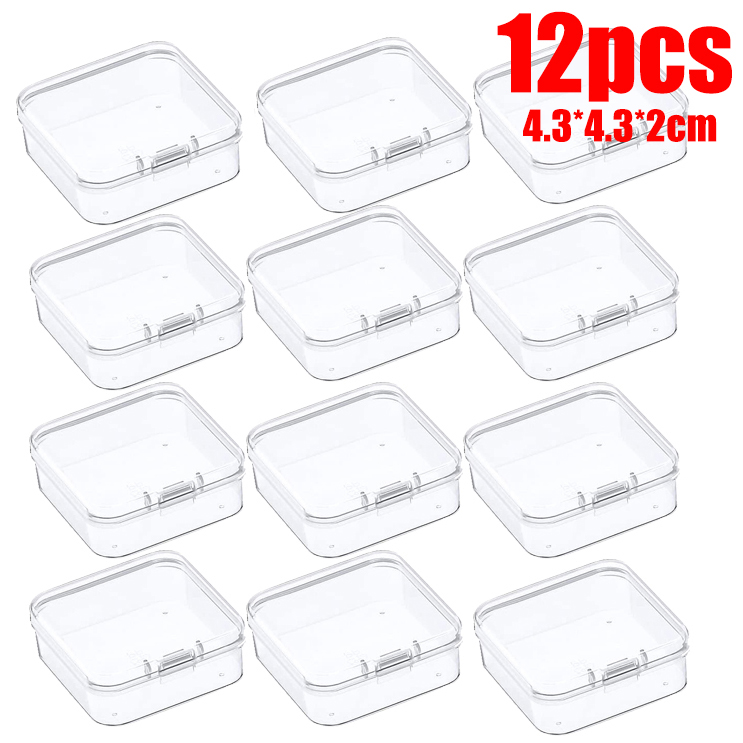 Mini contenedores transparentes de 6-48 Uds., caja de almacenamiento de cuentas cuadradas de plástico para cuentas, joyería, manualidades, juego de mesa, organización de piezas al por mayor: Negro