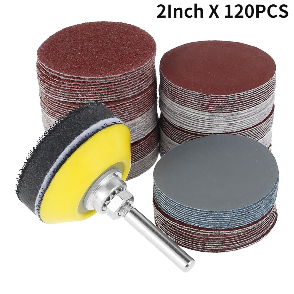 Surtido de papel de lija de 120 piezas y 50mm, juego de discos de lijado de grano 60-3000, 2 pulgadas, para amoladora de taladro, herramientas rotativas con cojín de poste de disco