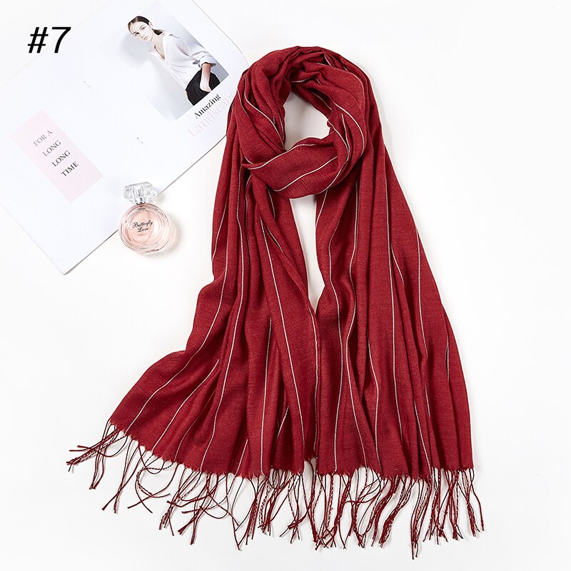 Woman Striped Women Hijabs Ladies Simple Solid Long Shawl Head Scarf Female Daily Wrap Hijab Plain Muslim 11 Colors: Color 7