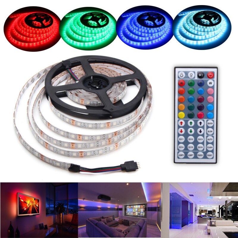 5M 24W Rgb SMD5050 Waterdichte 300 Led Strip Light + 44 Key Afstandsbediening 12V 2A Power Adapter volledige Kit