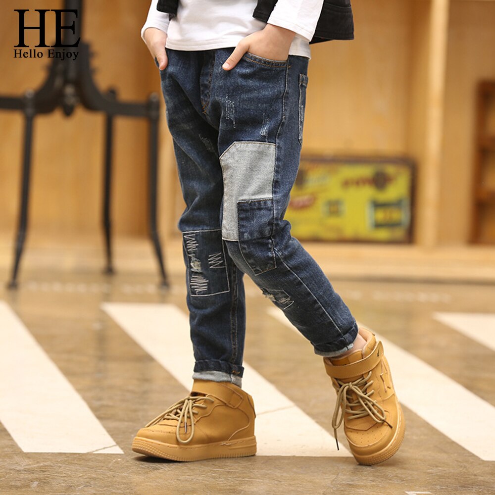 He hej njut pojkar byxor byxor barn jeans pojkar barn vår höst tonårspojkar jeans jeans lapptäcke skinny 12 år