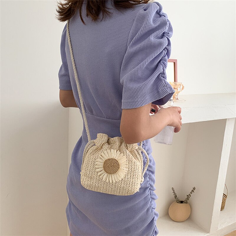 Rattan Woven Women Straw Bag Handbag Knit Summer Beach Woman Shoulder Messenger Khaki Beige Bags