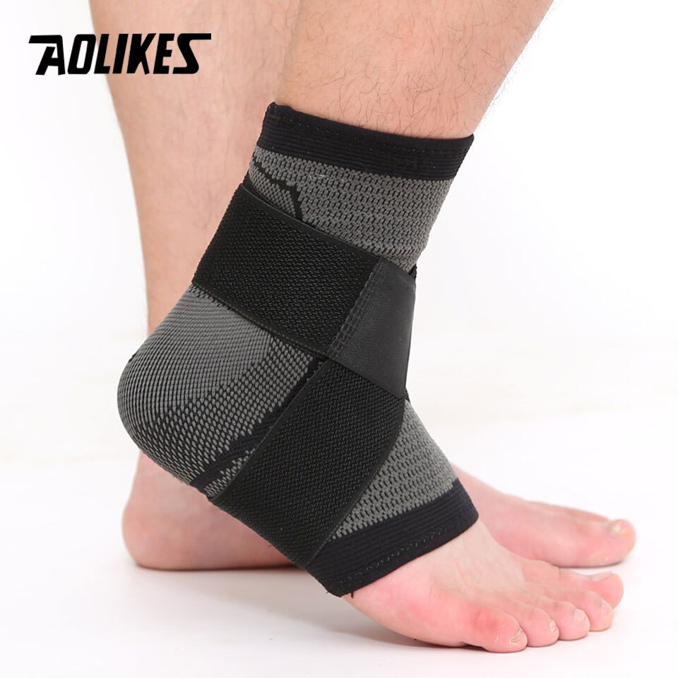 AOLIKES 1pcs 3D weaving elastic nylon strap ankle support brace badminton basketball football taekwondo fitness heel protector: Black / L