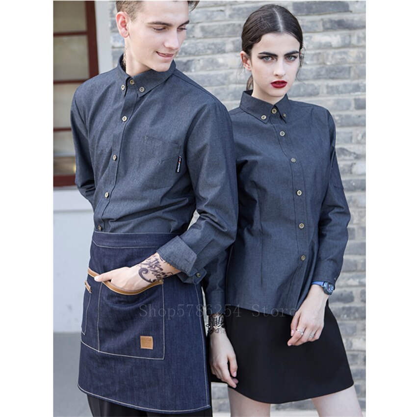 Chaqueta de Chef para hombre y mujer, chaqueta vaquera para restaurante, camarero, ropa de trabajo, uniforme de comida, servicio , abrigo
