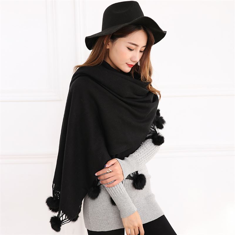Écharpe longue en cachemire pour femme | de luxe, écharpe en cachemire solide, écharpe en laine enroulée, femmes Pashmina, châlets et écharpes d'hiver: black