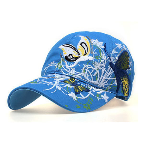 Youbome baseball keps hattar för kvinnor snapback fjärilar blommor kvinnlig bomull broderi ben gorras pappa hatt kepsar: Blå