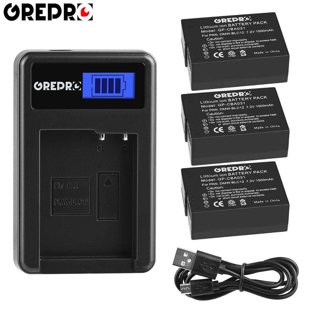 1500mAh DMW-BLC12 DMW BLC12 DMW-BLC12E Battery+ LCD Charger for Panasonic Lumix DMW-BLC12PP, FZ200, G5, G6, G7, GH2, GX8, FZ1000: 3B with Charger