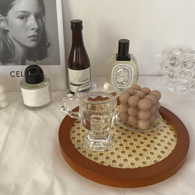 Nordic Style Aromatherapy Rattan Tray Desktop Decor Fruit Wooden Tray