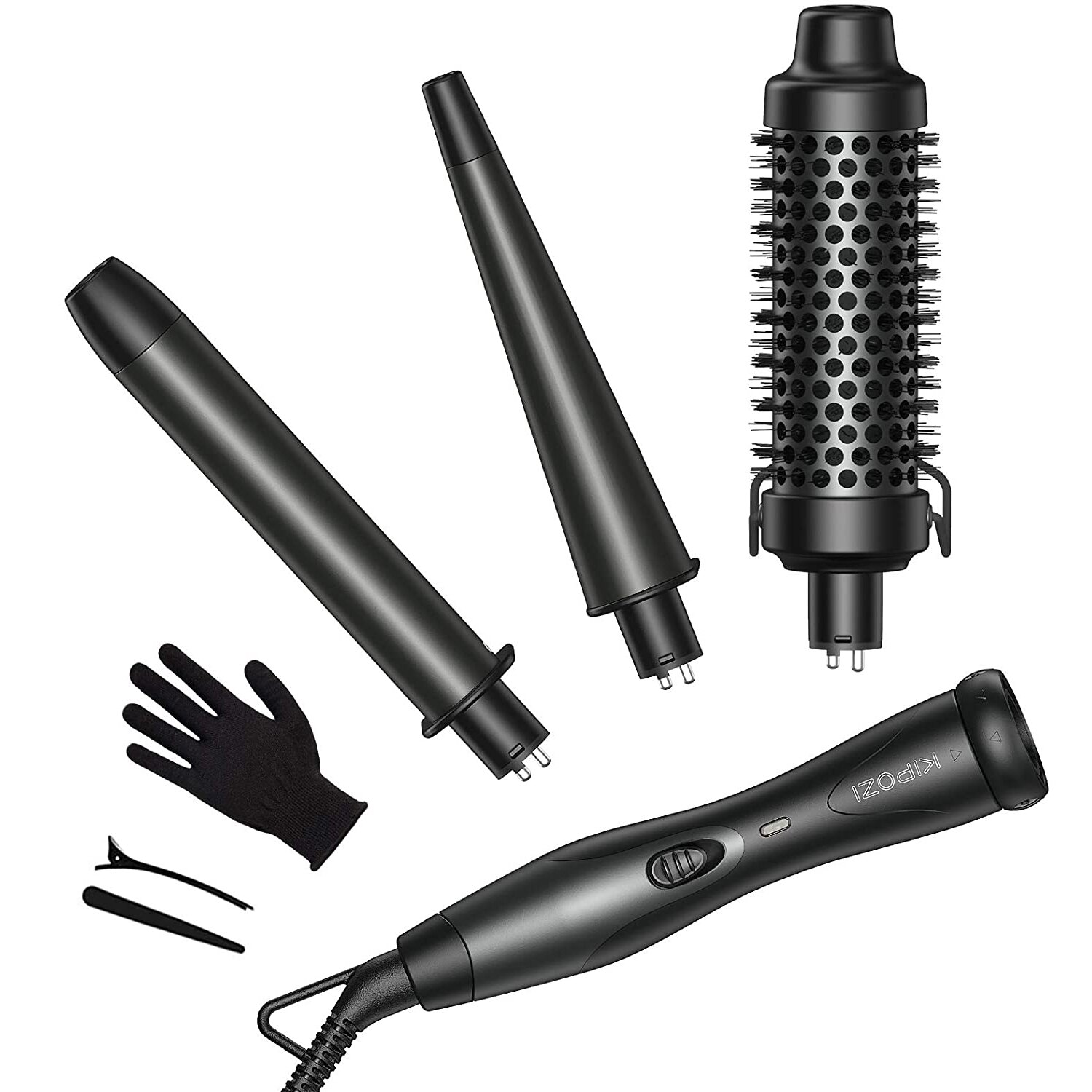 KIPOZI ferro arricciacapelli professionale 5 in 1 strumenti per capelli riscaldamento istantaneo ferro arricciacapelli elettrico spazzola ad aria calda barili in ceramica per donna: 186C3 Black / Gli Stati Uniti