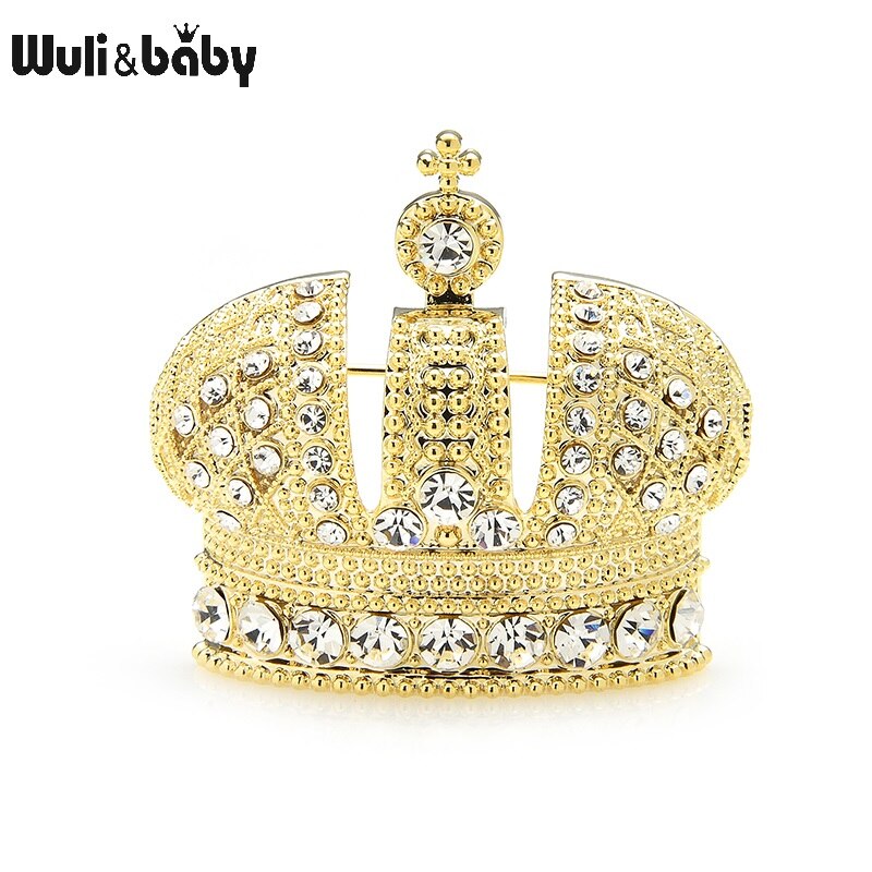 Wuli et broches à couronne scintillante pour femmes, couronne classique en 2 couleurs, pour fête de bureau, décontracté broches,: gold