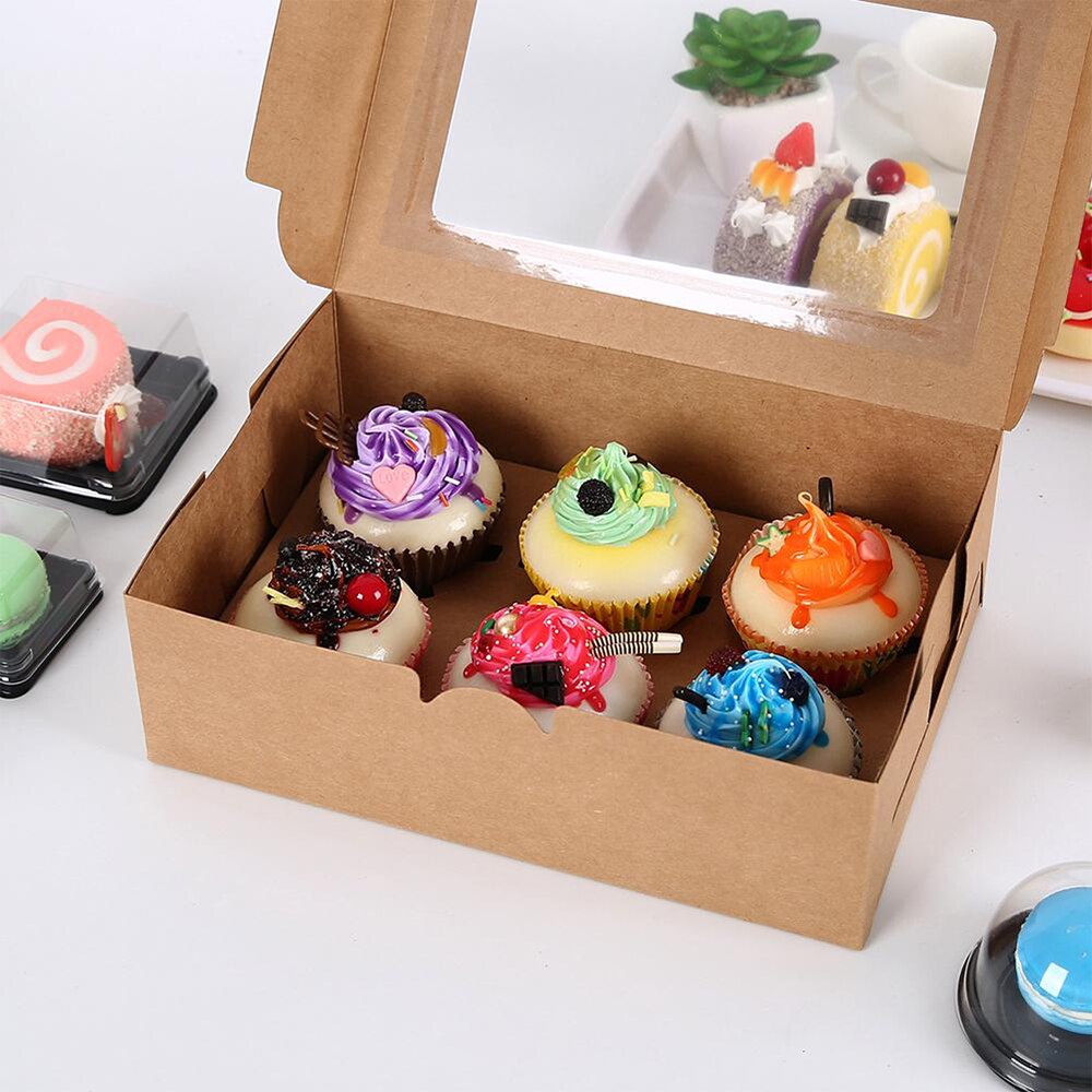 15 stk 12 hulrum cupcake æske med vindue bærbare pap cupcake æsker papir æske til bryllup fest mad emballage slik