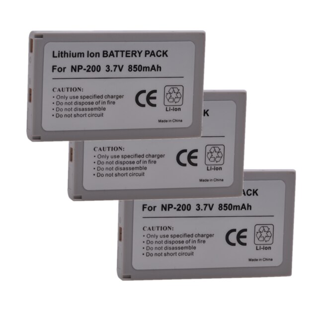 2Pcs 850mAh NP-200 NP200 Lithium ion Battery Pack for KonicaMinolta DiMAGE Xg, X, Xi, Xt, Xt Biz, X20, X21, NP 200 Battery: 3x Battery