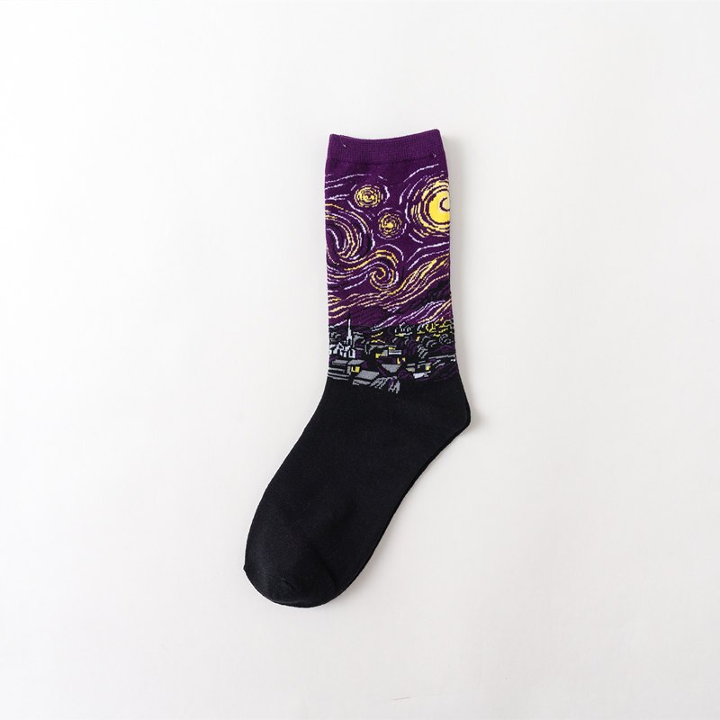 1pair Autumn winter Retro Art Sock Van Gogh Mural World Famous Oil Painting Series Men Women Socks Funny Socks: 15
