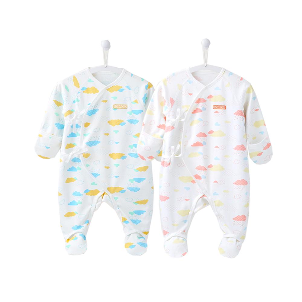 COBROO 3-Pack Baby Girl Betaalde Sleeper met Wanten 100% Katoen Allover Wolken Baby Meisje Pyjama Set 0- 3 maanden: Pink-Blue / Nieuwgeboren